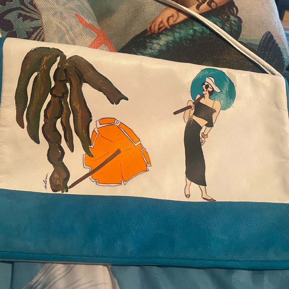 Custom hand painted summer bag genuine, leather, and suede. Summer Fabulousity 🌝